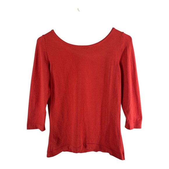 Wood Made in Italy Women’s Orange-Red Knit Top – ¾ Sleeve Rayon Blend Pullover – - Picture 4 of 5